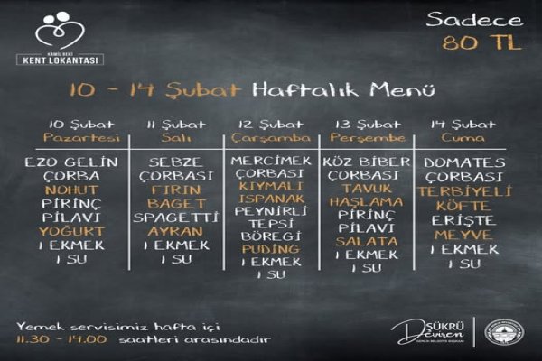 10-14 Şubat Haftalık Menüsü