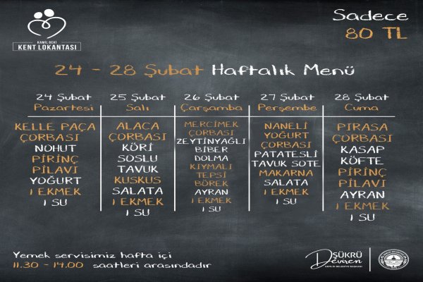 24-28 Şubat Haftalık Menüsü