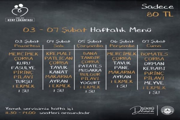 3-7 Şubat Haftalık Menüsü