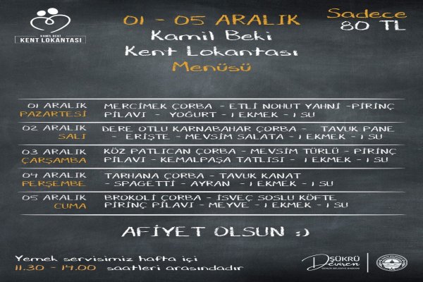Gemlik Kent Lokantası - 01-05 Aralık Menüsü