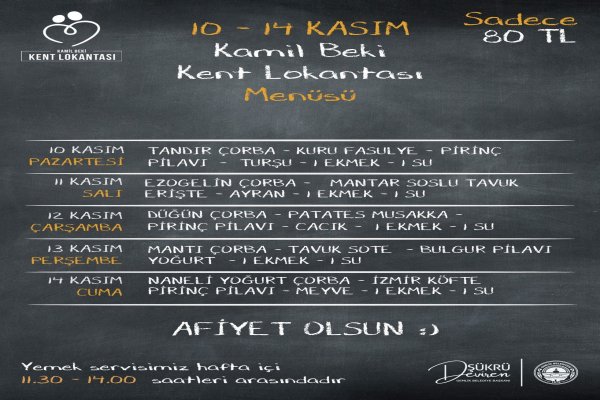 Gemlik Kent Lokantası 10-14 Kasım Menüsü