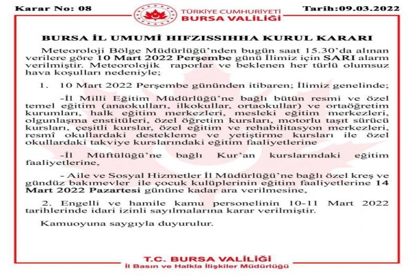 Gemlik'te okullara 14 Mart'a kadar kar tatili