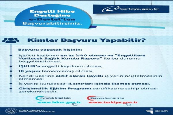 İŞKUR’DAN ENGELLİLERE HİBE DESTEĞİ