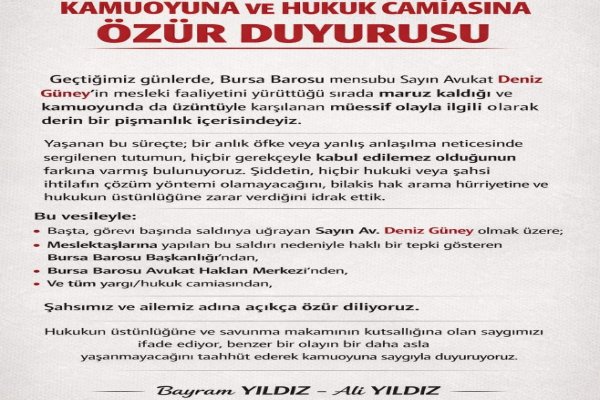 Kamuoyuna ve Hukuk Camiasın Özür Duyurusu