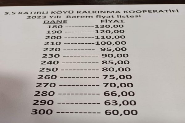 KATIRLI KÖYÜ KALKINMA KOOPERATİFİ ZEYTİNDE TAVAN FİYATI 130 LİRA OLARAK AÇIKLADI