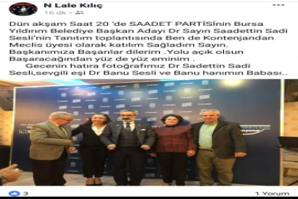 Lale Kılıç Saadet Partisi Yıldırım Kontenjan adayı yapıldı