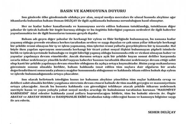 OSMAN DELİÇAYIN KIZI MASUMİYET KARİNESİNİ HATIRLATTI BASIN AÇIKLAMASI YAPTI… “BABAM MADURDUR”