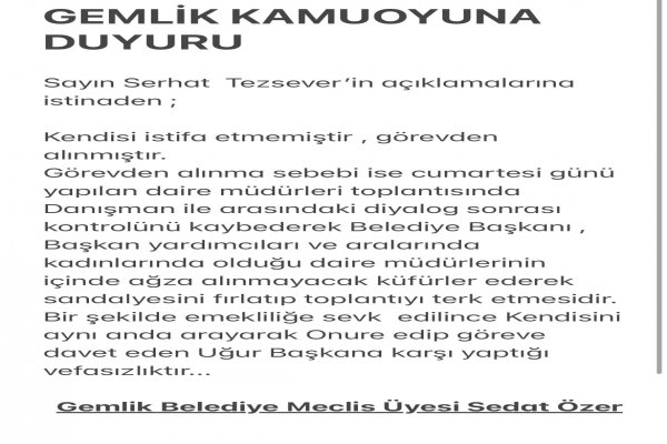 ÖZER'DEN SOSYAL MEDYADAN PAYLAŞIM