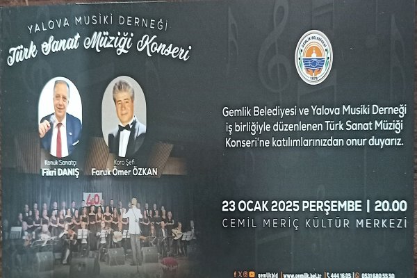TÜRK SANAT MÜZİĞİ KONSERİ 23 OCAK'TA