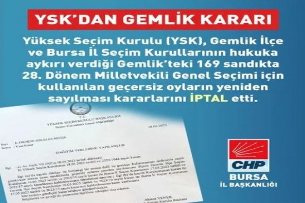 YSK'DAN GEMLİK KARARI